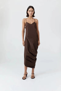 St. Agni Dress Paper Taffeta Drape Dress, Mocha Soho-Boutique