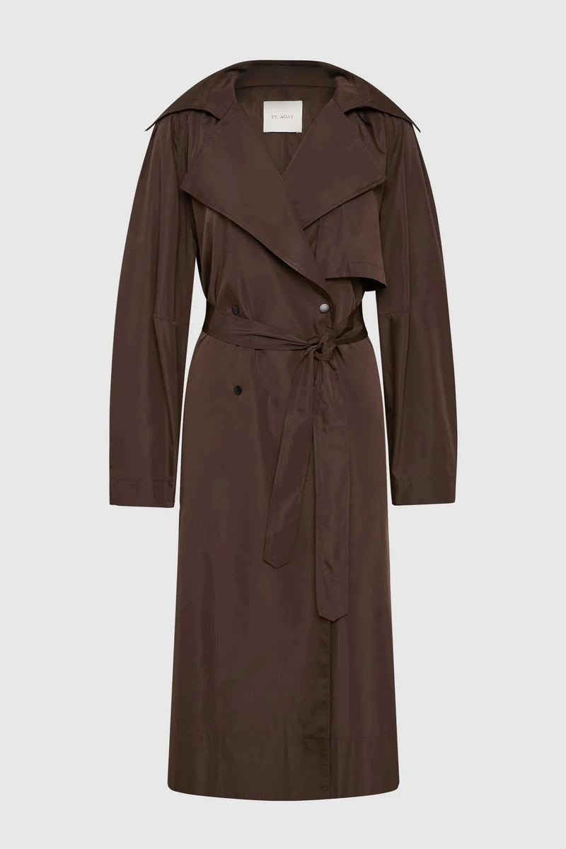 St. Agni Jacket Paper Taffeta Relaxed Trench, Mocha Soho-Boutique