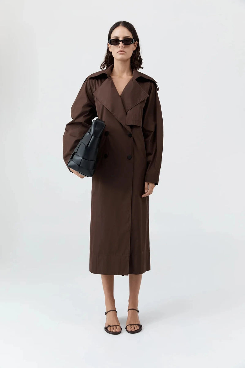 St. Agni Jacket Paper Taffeta Relaxed Trench, Mocha Soho-Boutique