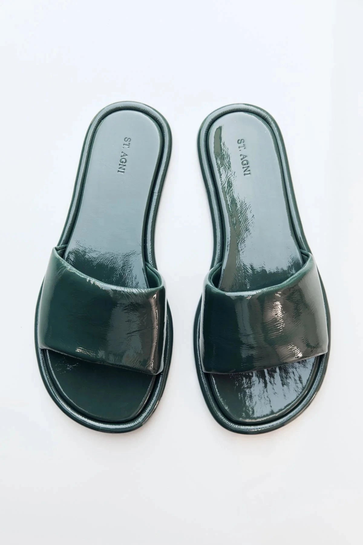 St. Agni Sandal Soft Slipper, Patent Deep Green Soho-Boutique