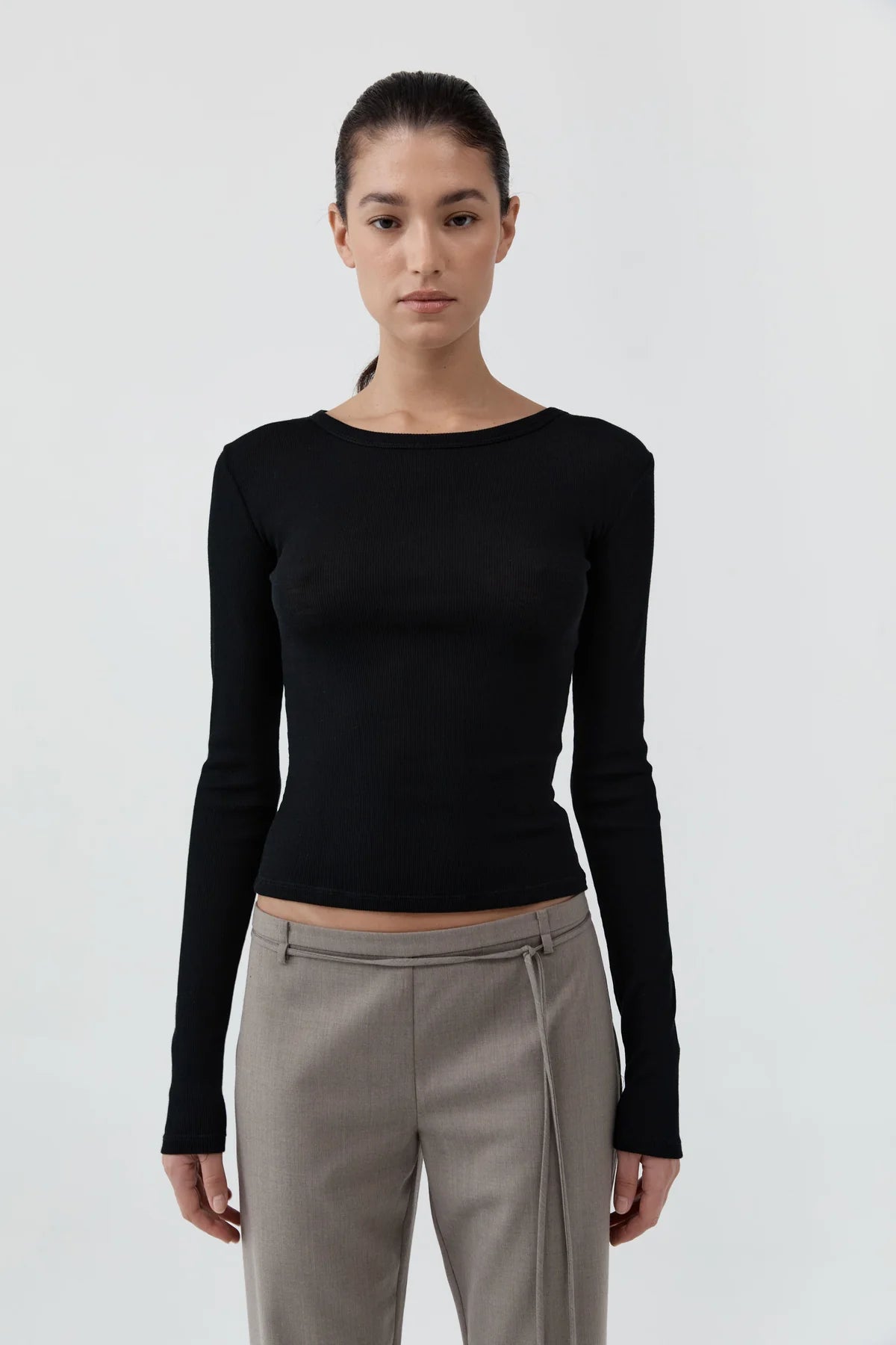 St. Agni Shirt Baby Wool Long Sleeve Top, Black Soho-Boutique