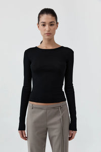 St. Agni Shirt Baby Wool Long Sleeve Top, Black Soho-Boutique
