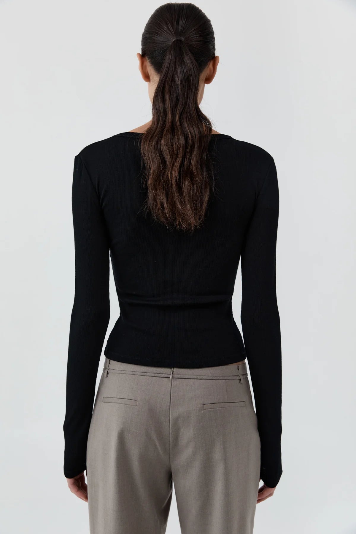 St. Agni Shirt Baby Wool Long Sleeve Top, Black Soho-Boutique