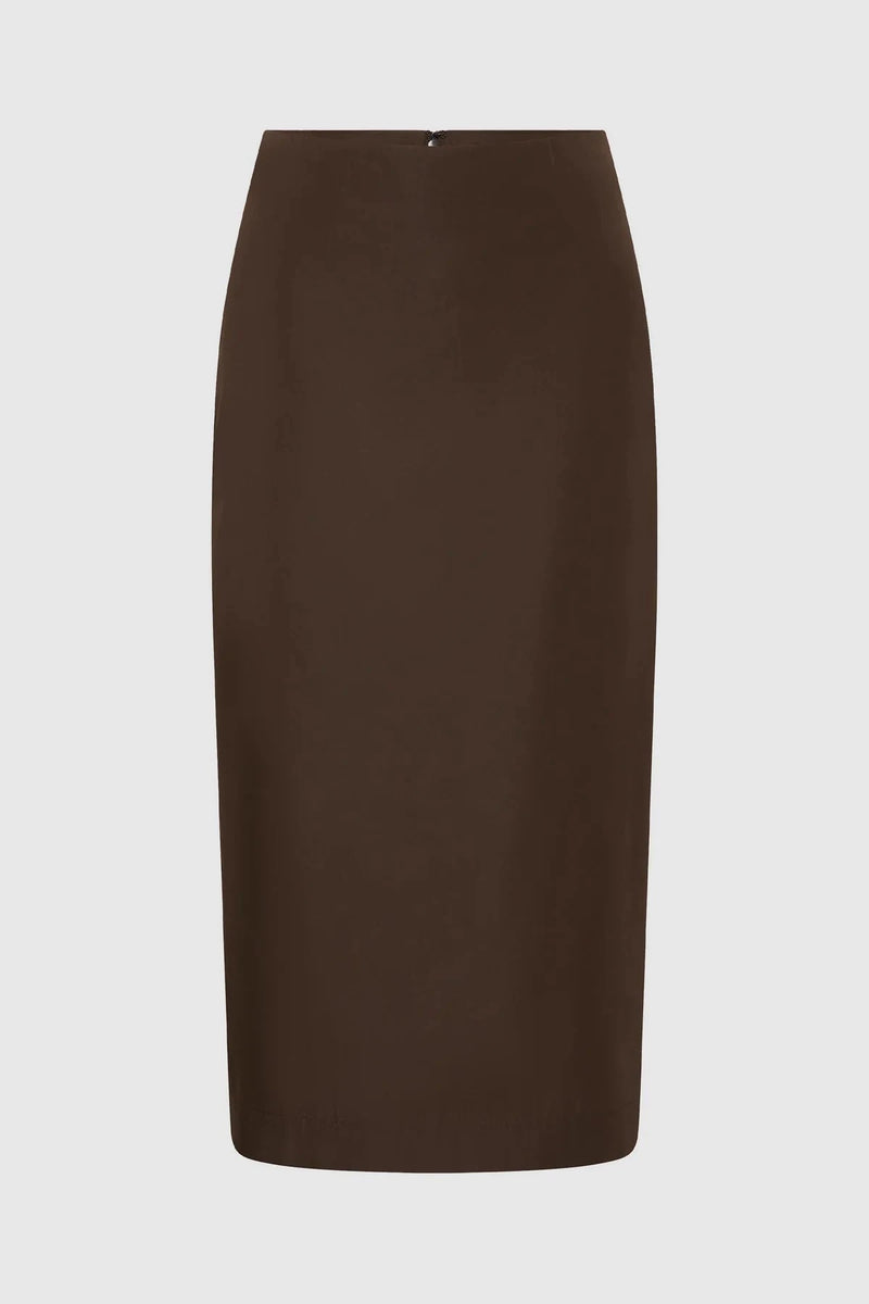 St. Agni Skirt Paper Taffeta Column Skirt, Mocha Soho-Boutique