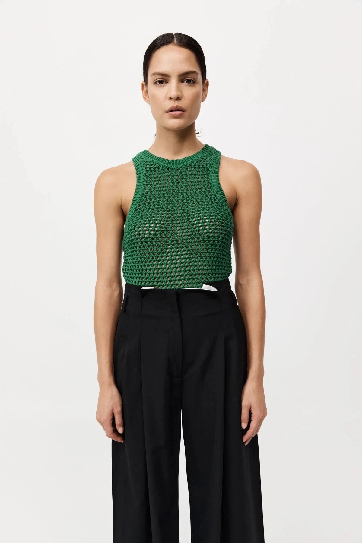 St. Agni Tank Cotton Crochet Tank, Verde Soho-Boutique