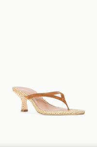 Staud Shoe Freja Thong Kitten Heel, Tabac Natural Soho-Boutique