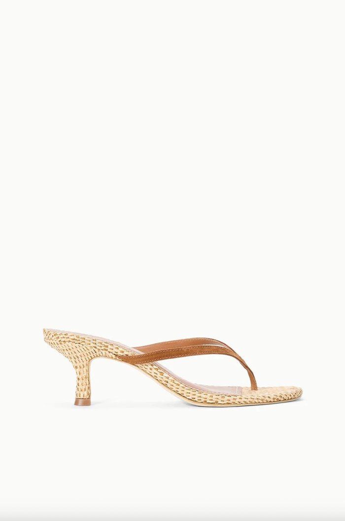 Staud Shoe Freja Thong Kitten Heel, Tabac Natural Soho-Boutique