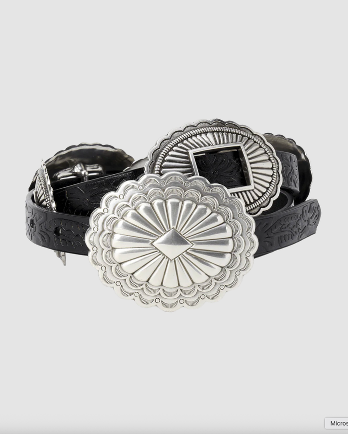 The Great Belt The Tooled Leather Concho Belt, Black Silver Soho-Boutique