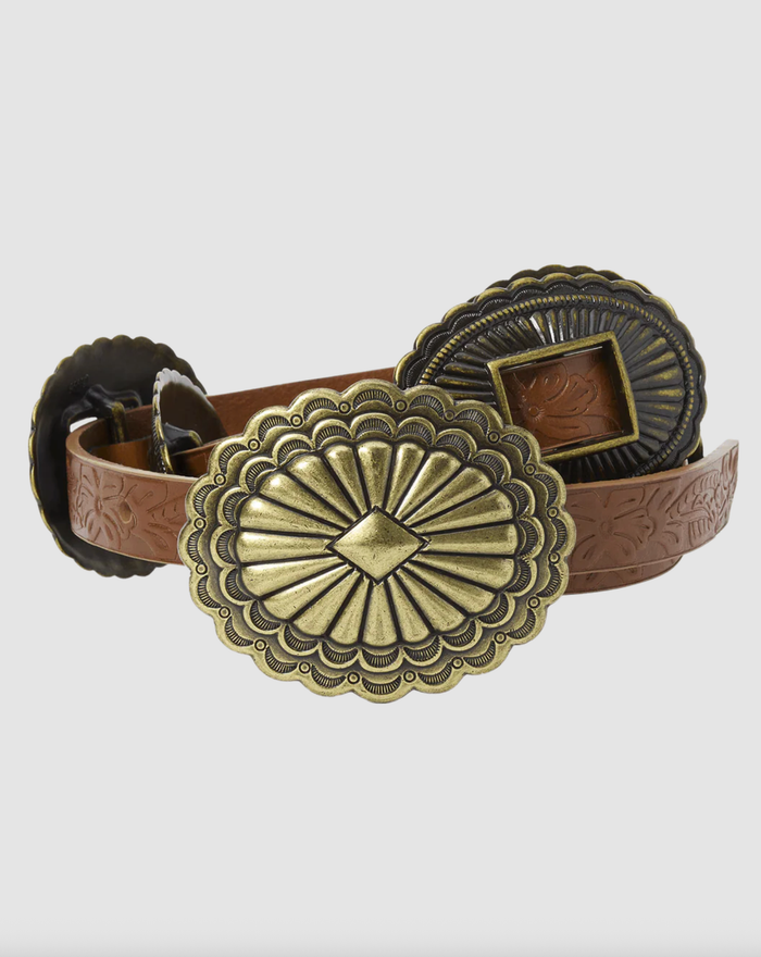 The Great Belt The Tooled Leather Concho Belt, Cognac Brass Soho-Boutique