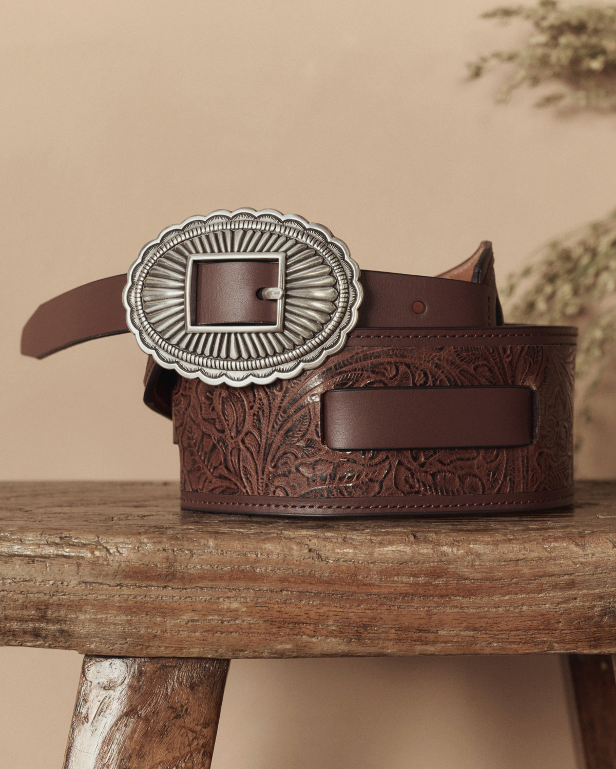 The Great Belt The Tooled Waist Belt, Brown Silver Soho-Boutique