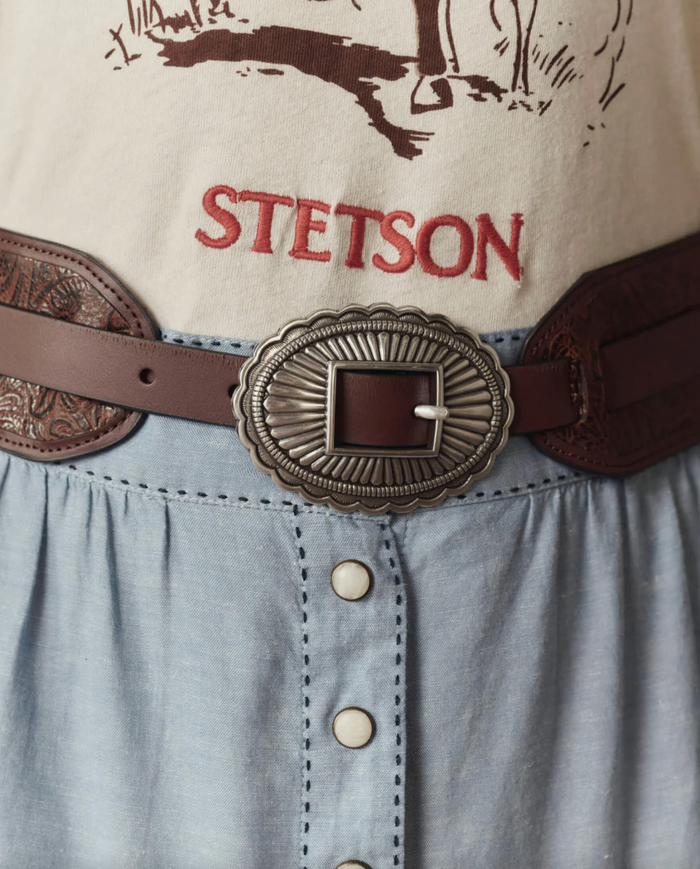 The Great Belt The Tooled Waist Belt, Brown Silver Soho-Boutique