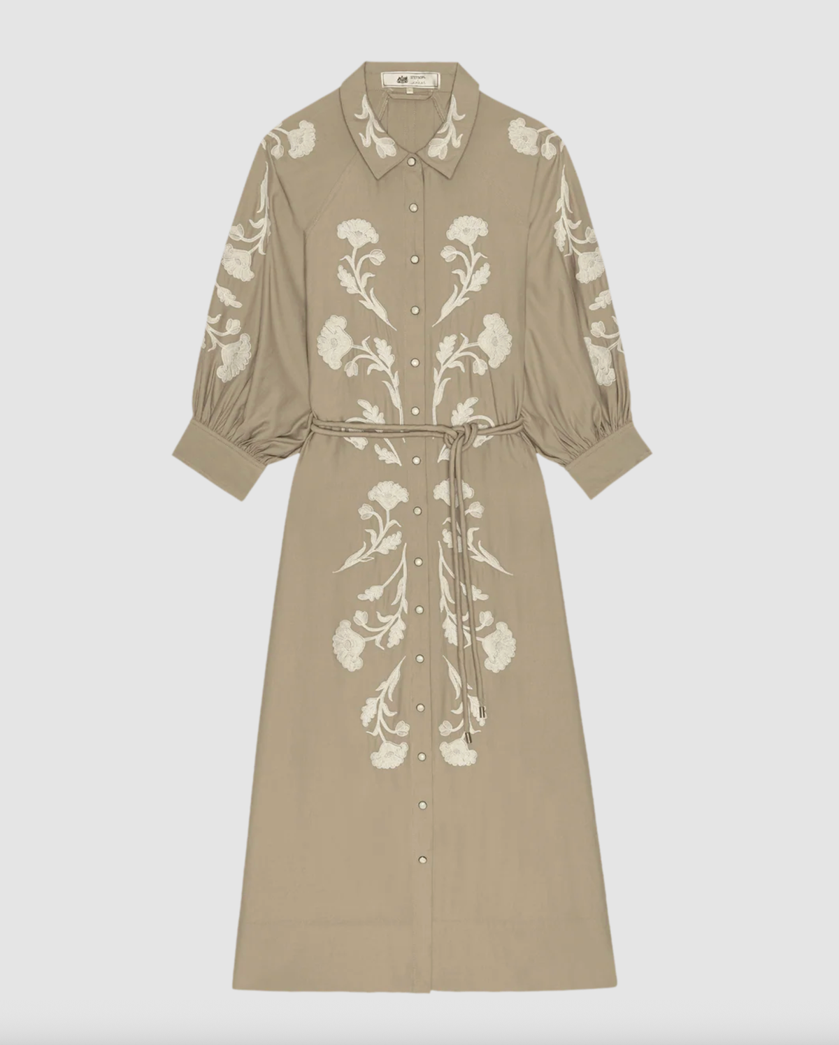 The Great Dress The Western Embroidered Herd Dress, Soft Tan With Cream Embroidery Soho-Boutique