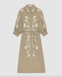 The Great Dress The Western Embroidered Herd Dress, Soft Tan With Cream Embroidery Soho-Boutique