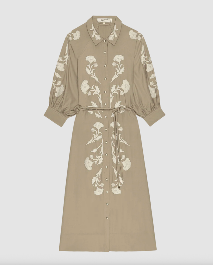 The Great Dress The Western Embroidered Herd Dress, Soft Tan With Cream Embroidery Soho-Boutique