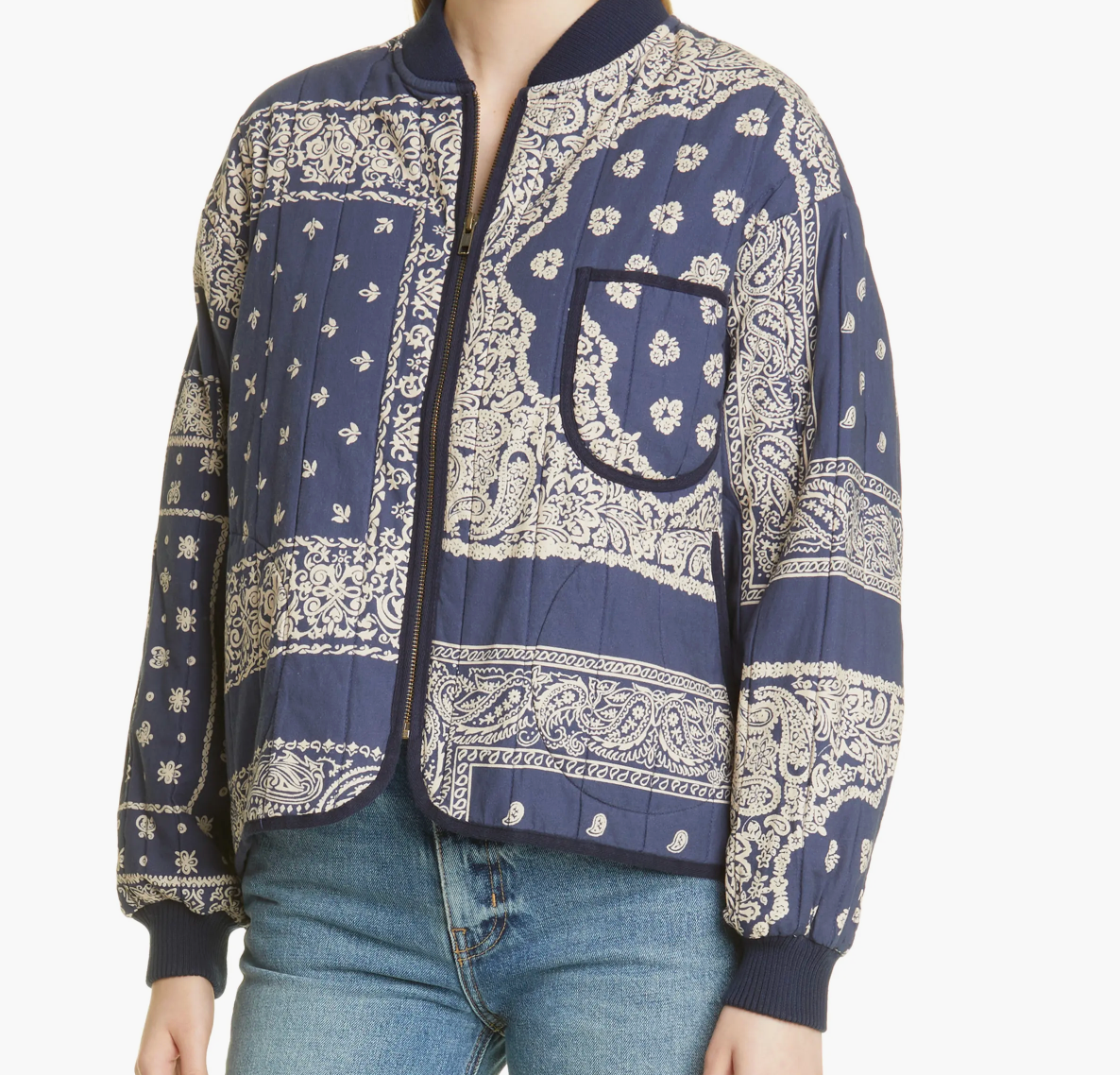 The Great Jacket The Quilted Bomber, Navy Bandana Soho-Boutique