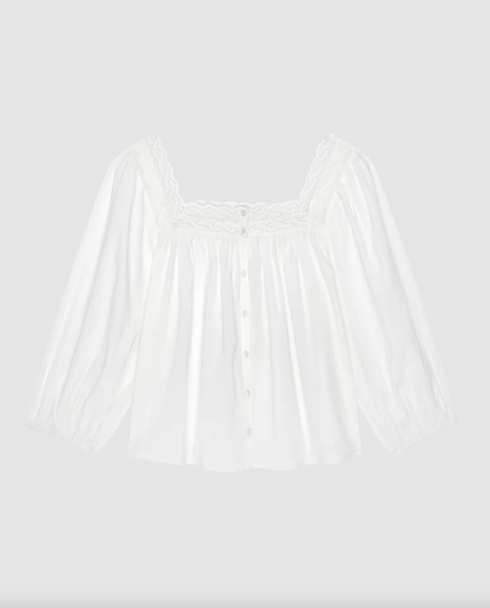The Great Pajamas The Eyelet Button Sleep Top, True White Soho-Boutique