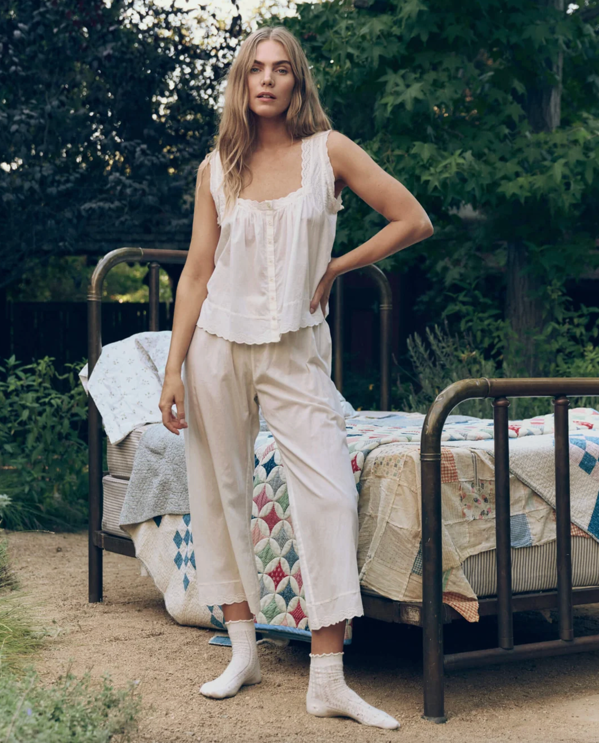 The Great Pajamas The Eyelet Easy Sleep Pant, True White Soho-Boutique