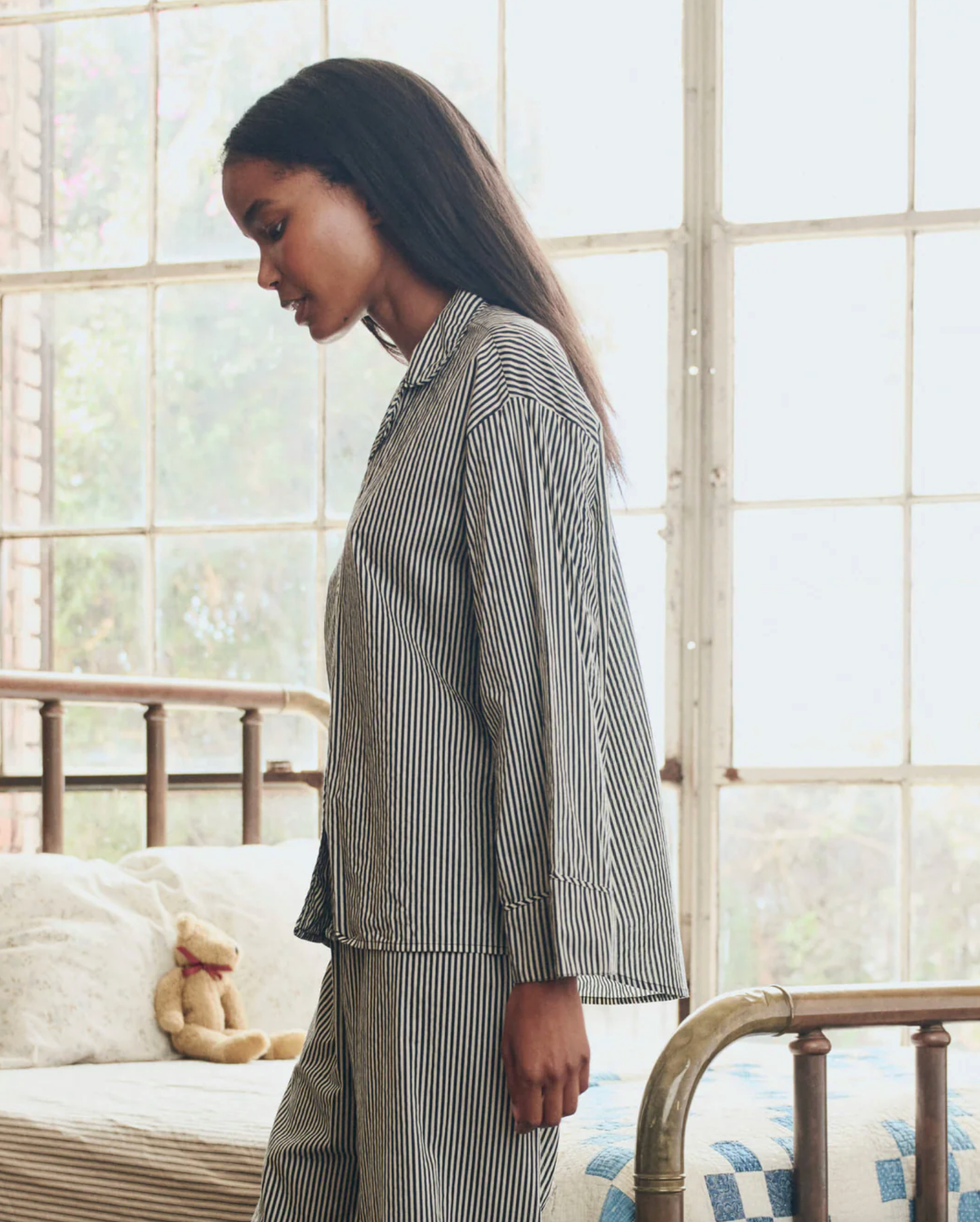 The Great Pajamas The Pajama Shirt, Black Cream Stripe Soho-Boutique