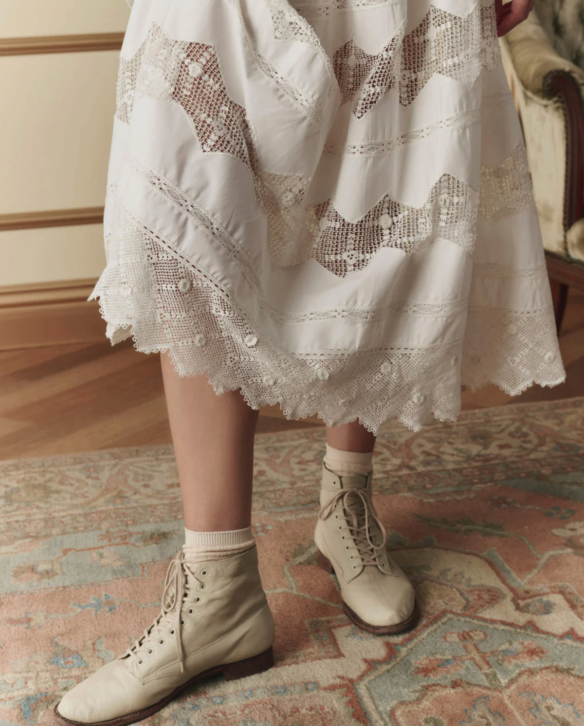 The Great Skirt Rosette Crochet Canary Skirt, Cream Soho-Boutique