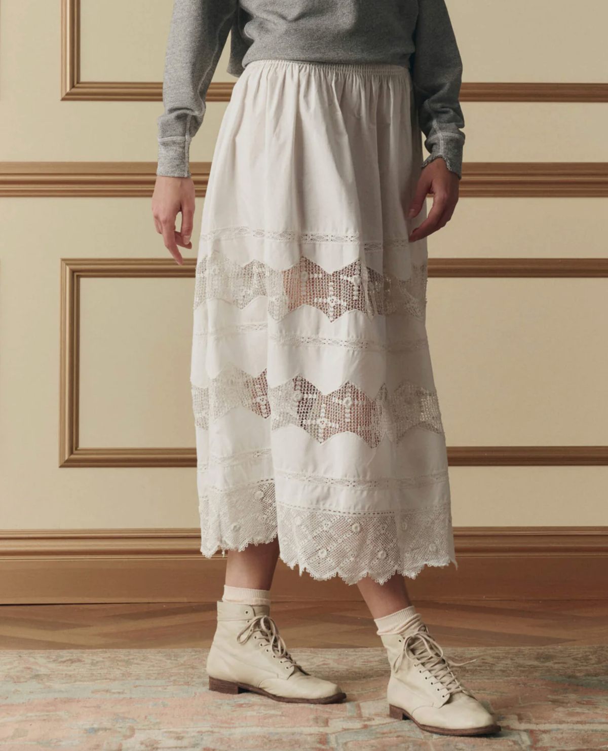 The Great Skirt Rosette Crochet Canary Skirt, Cream Soho-Boutique