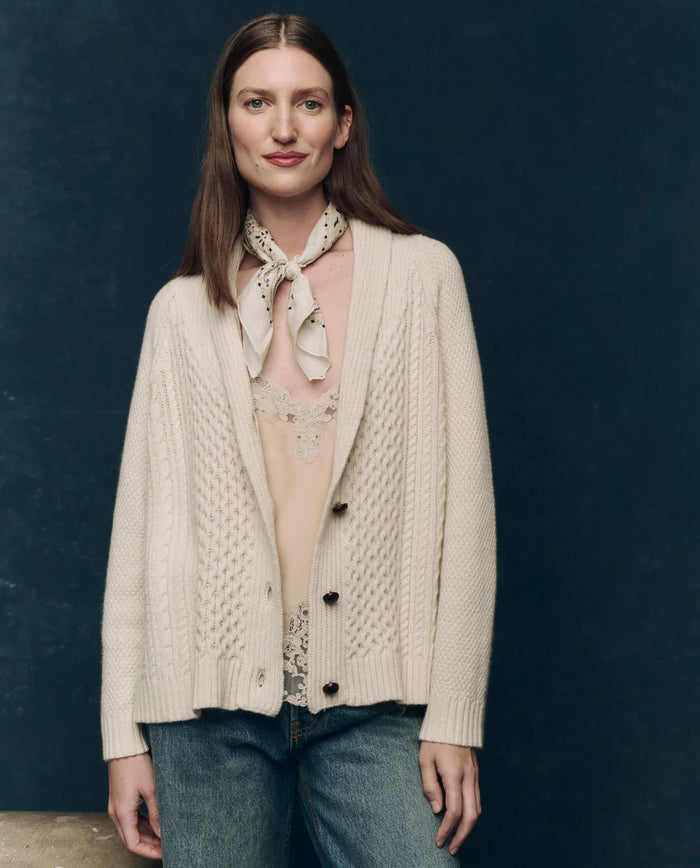 The Great Sweater The Cashmere Cable Lodge Cardigan, Cream Soho-Boutique