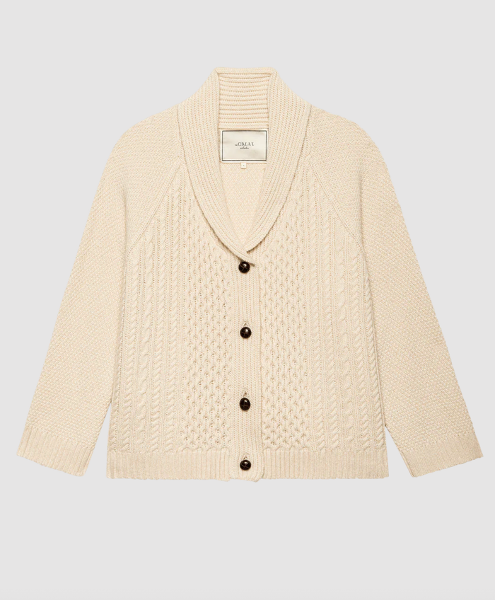 The Great Sweater The Cashmere Cable Lodge Cardigan, Cream Soho-Boutique