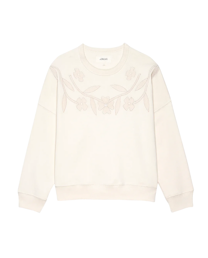 The Great Sweatshirt The Floral Applique Teammate Sweatshirt, Washed White Soho-Boutique