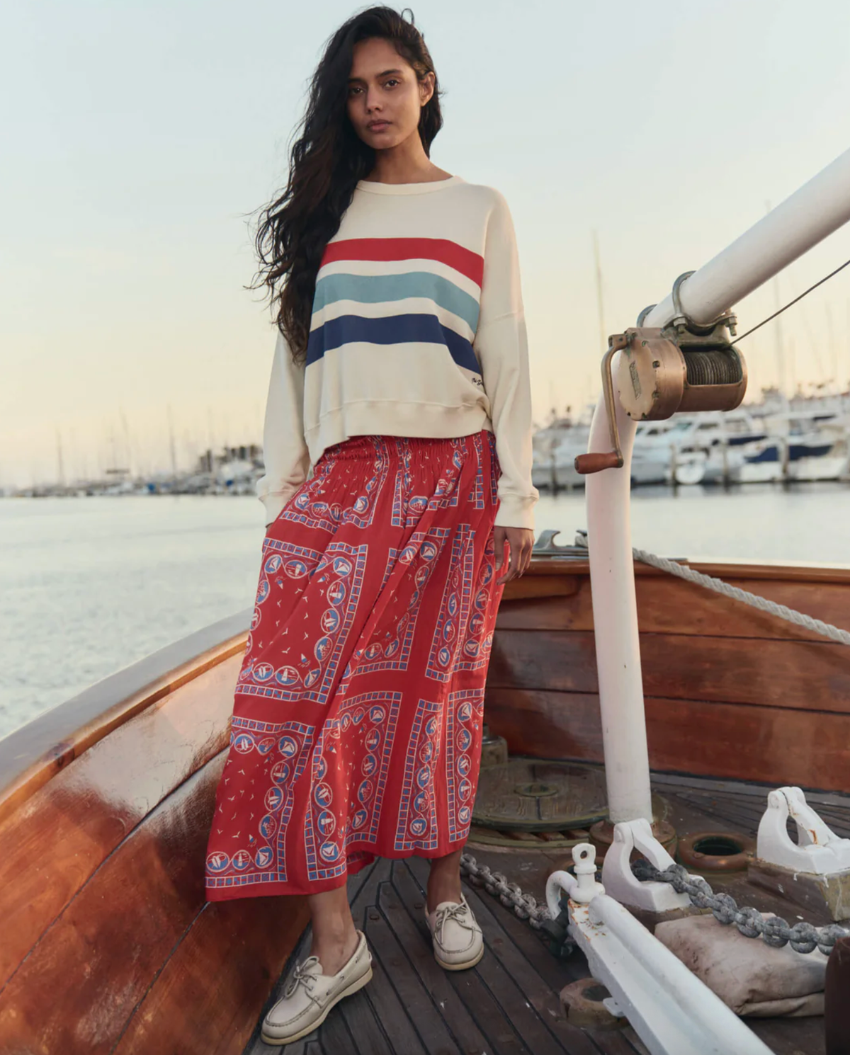 The Great Sweatshirt The Teammate Sweatshirt W/ Saltwater Stripe, Washed White Soho-Boutique