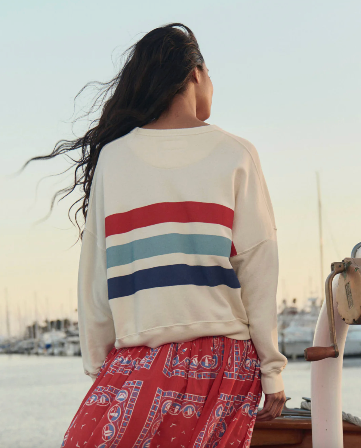 The Great Sweatshirt The Teammate Sweatshirt W/ Saltwater Stripe, Washed White Soho-Boutique