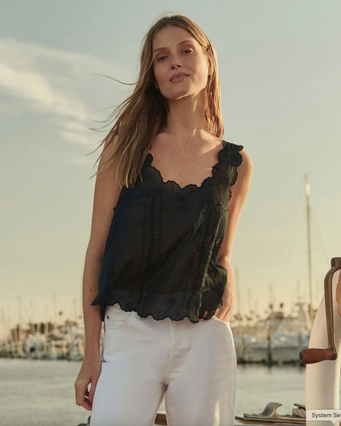 The Great Tank The Scalloped Eyelet Tank, Black Soho-Boutique
