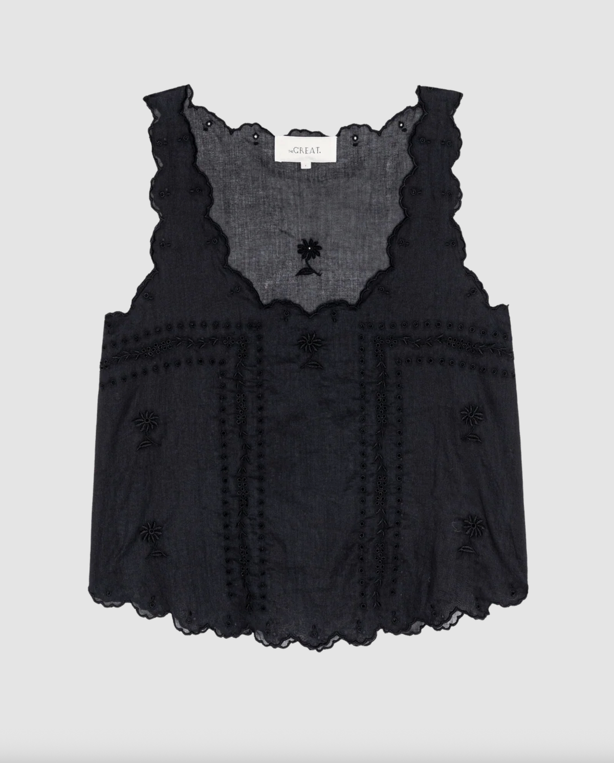 The Great Tank The Scalloped Eyelet Tank, Black Soho-Boutique