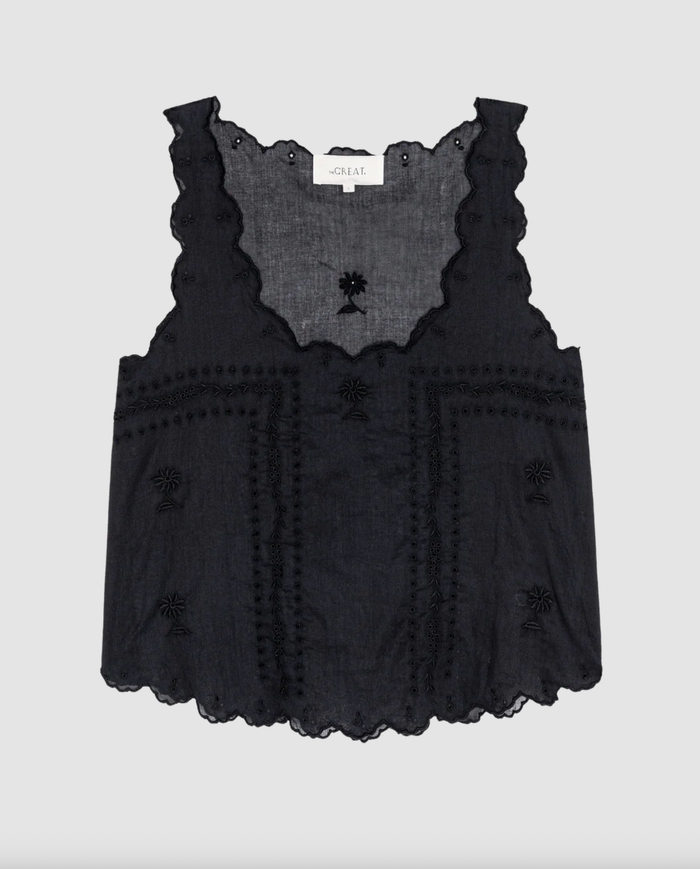 The Great Tank The Scalloped Eyelet Tank, Black Soho-Boutique