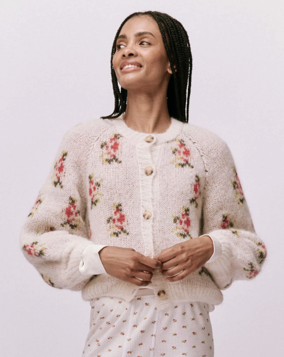 The Great The Carousel Cardigan, White Floral Soho-Boutique