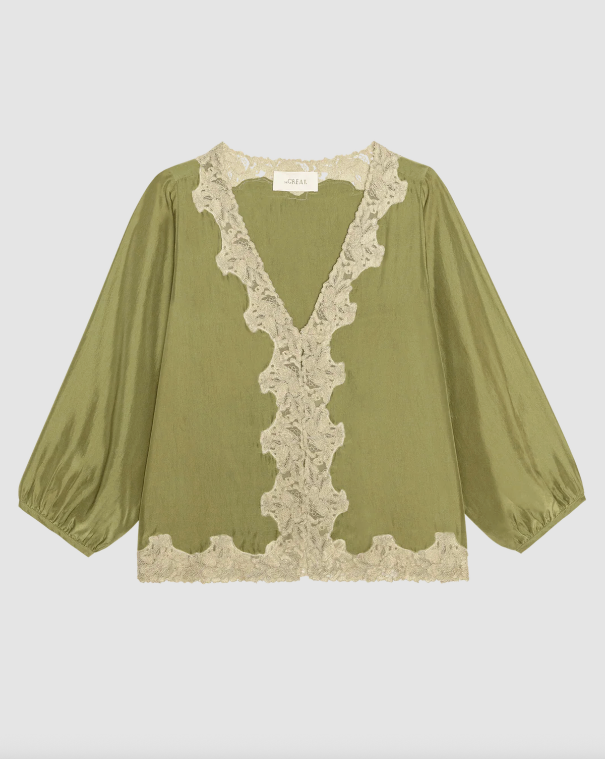 The Great Top The Long Sleeve Legacy Top, Light Olive and Cream Soho-Boutique