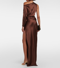 THE SEI Dress One Sleeve Drape Gown, Chocolate Soho-Boutique