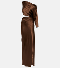 THE SEI Dress One Sleeve Drape Gown, Chocolate Soho-Boutique