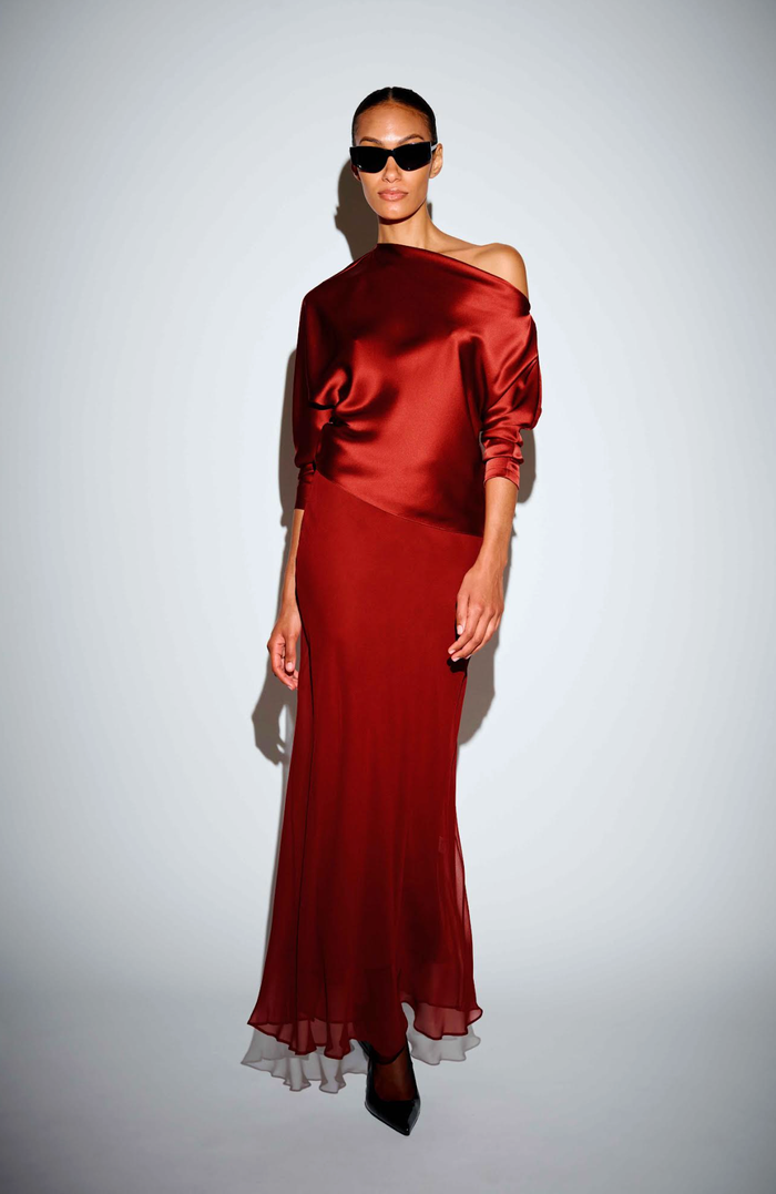 THE SEI Top Off Shoulder L/S Top, Brick Soho-Boutique