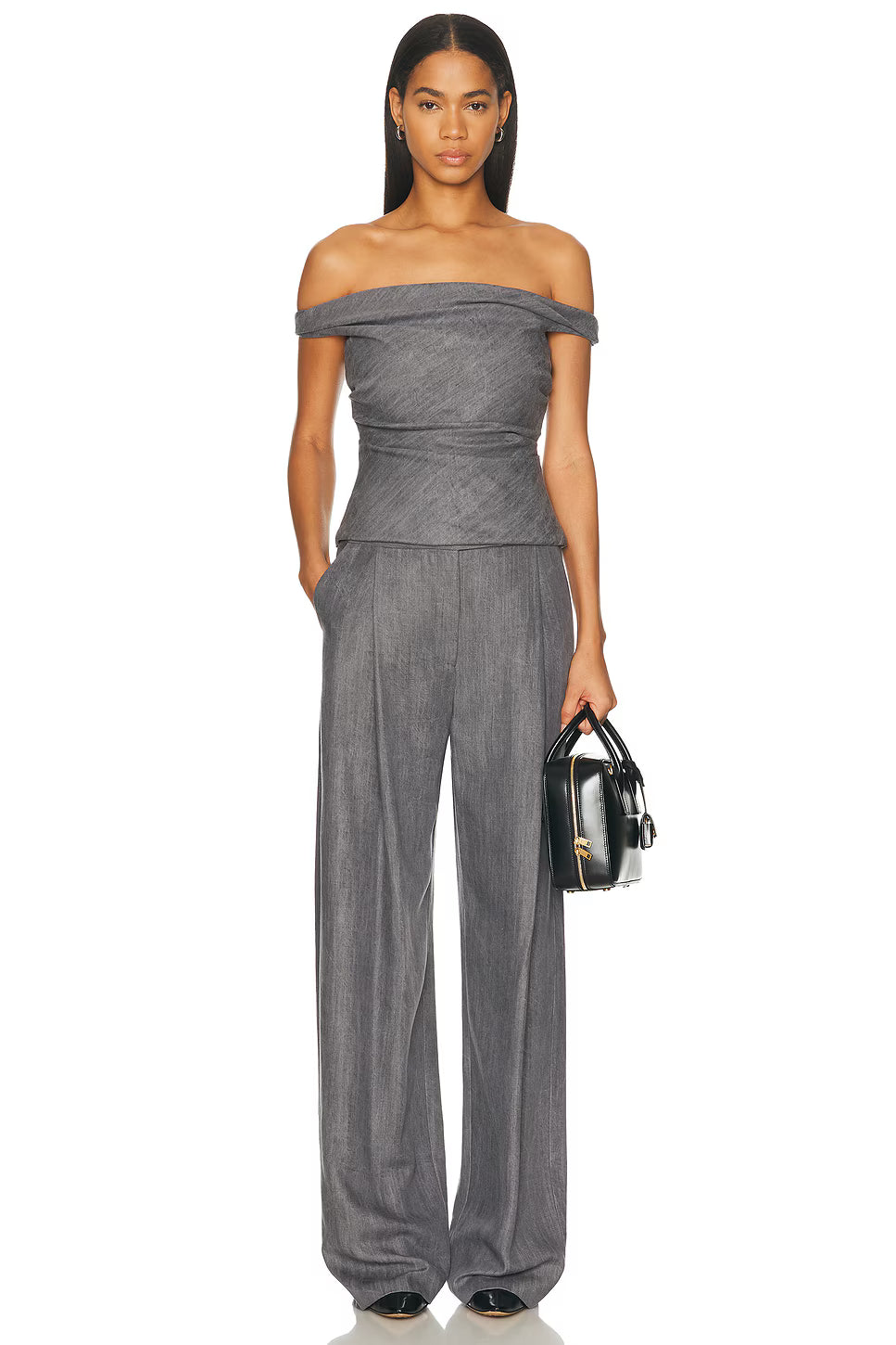 THE SEI Top Off Shoulder Top, Grey Chambray Soho-Boutique