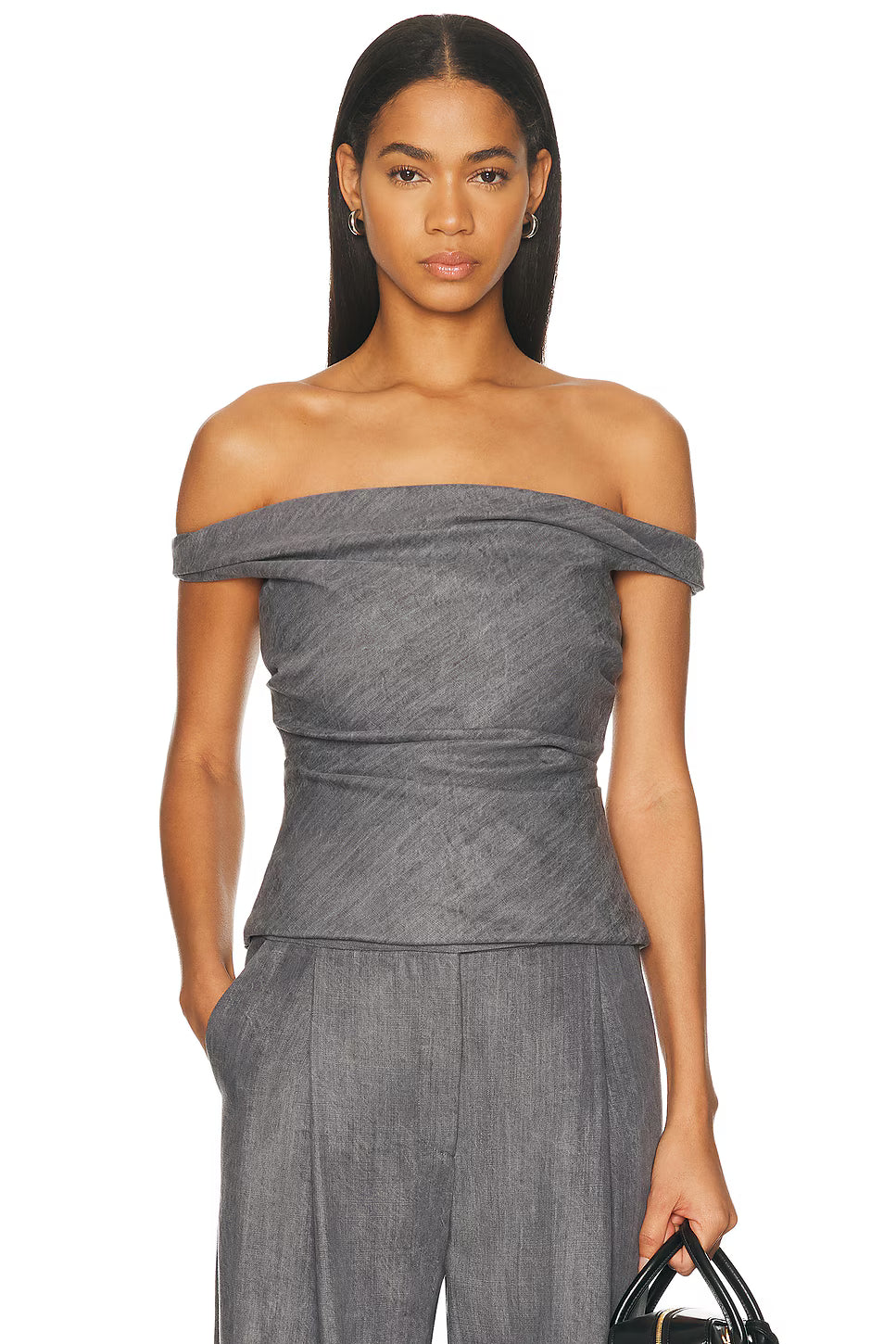 THE SEI Top Off Shoulder Top, Grey Chambray Soho-Boutique