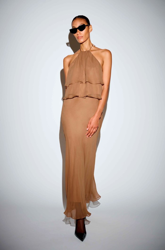 THE SEI Top Ruffle Halter Top, Chestnut Soho-Boutique