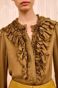 Ulla Johnson Blouse Rouen Silk Ruffle Front Blouse, Willow Soho-Boutique