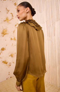 Ulla Johnson Blouse Rouen Silk Ruffle Front Blouse, Willow Soho-Boutique