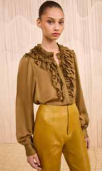 Ulla Johnson Blouse Rouen Silk Ruffle Front Blouse, Willow Soho-Boutique