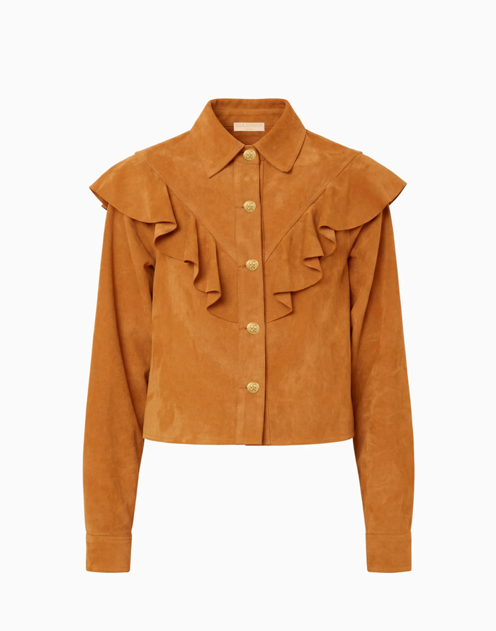 Ulla Johnson Jacket Matilde Ruffle suede Jacket, Cognac Soho-Boutique
