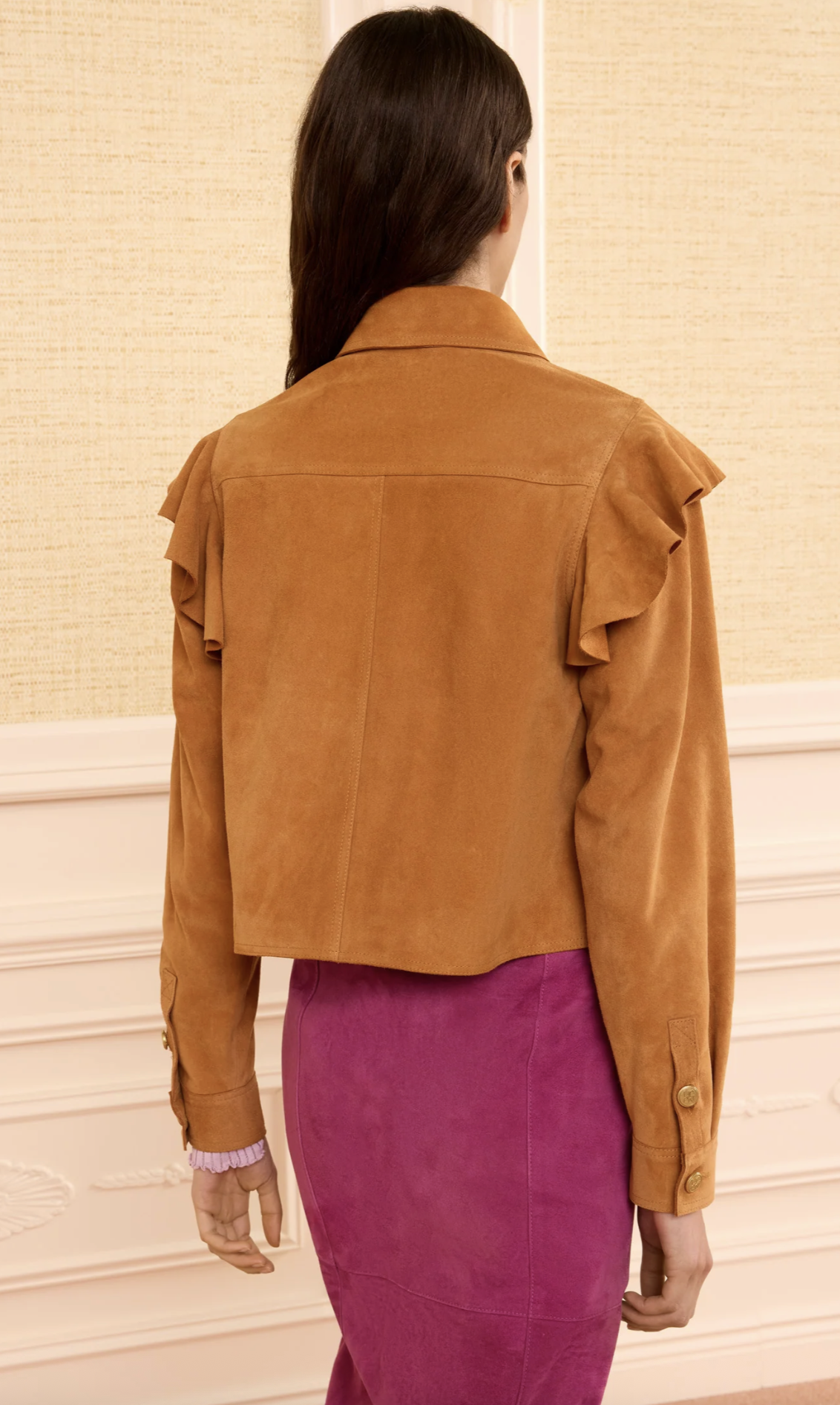 Ulla Johnson Jacket Matilde Ruffle suede Jacket, Cognac Soho-Boutique