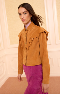 Ulla Johnson Jacket Matilde Ruffle suede Jacket, Cognac Soho-Boutique