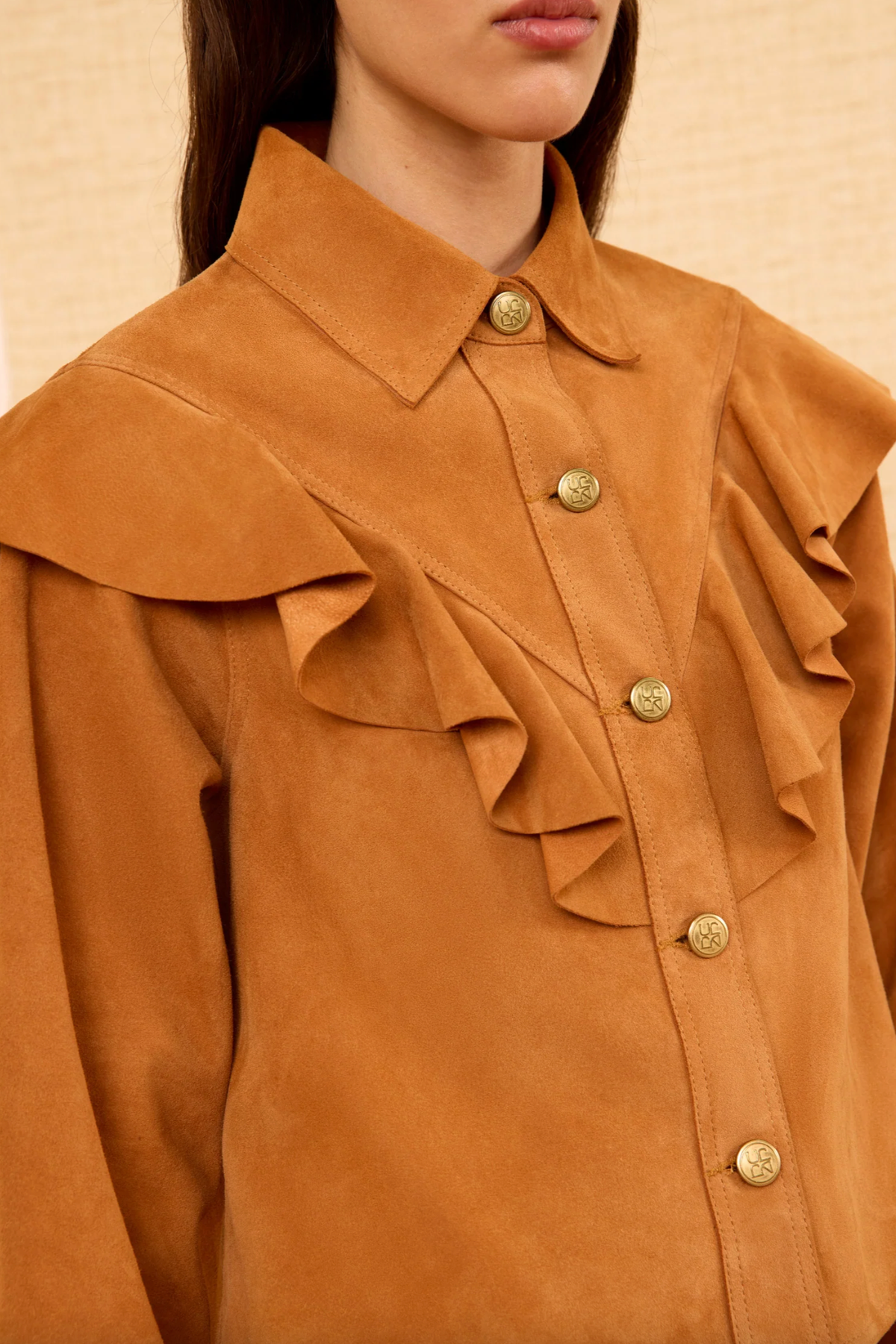Ulla Johnson Jacket Matilde Ruffle suede Jacket, Cognac Soho-Boutique