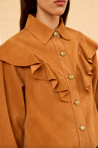 Ulla Johnson Jacket Matilde Ruffle suede Jacket, Cognac Soho-Boutique