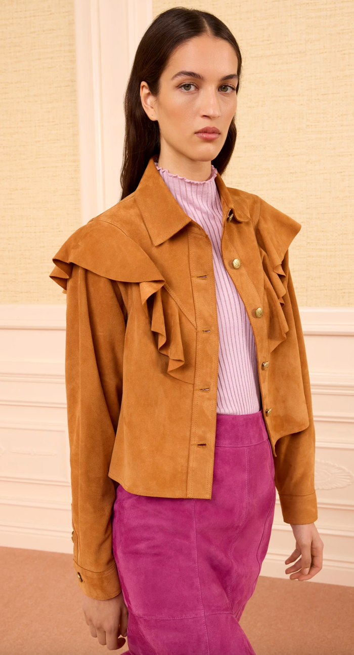 Ulla Johnson Jacket Matilde Ruffle suede Jacket, Cognac Soho-Boutique