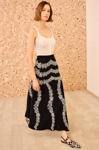 Ulla Johnson Skirt Valencia Jacquard Midi Skirt, Noir Soho-Boutique